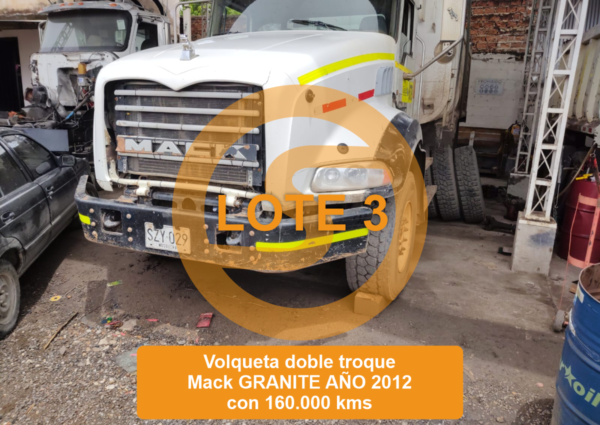 PUEDE OFERTAR - LOTE 3 VOLQUETA DOBLETROQUE MARCA: MACK  LÍNEA : GRANITE  2012